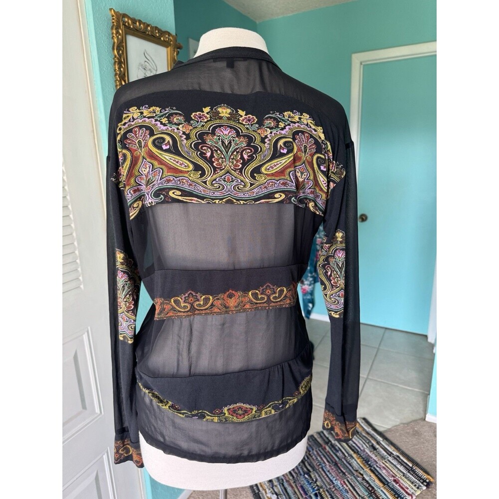 ETRO Milano Sheer Paisley Button Front Blouse Made in Italy IT 38 - Picture 7 of 10